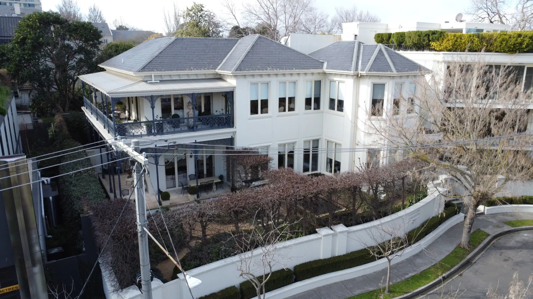 Street view of the completed heritage-style apartment exterior at 2 Stanhope Court