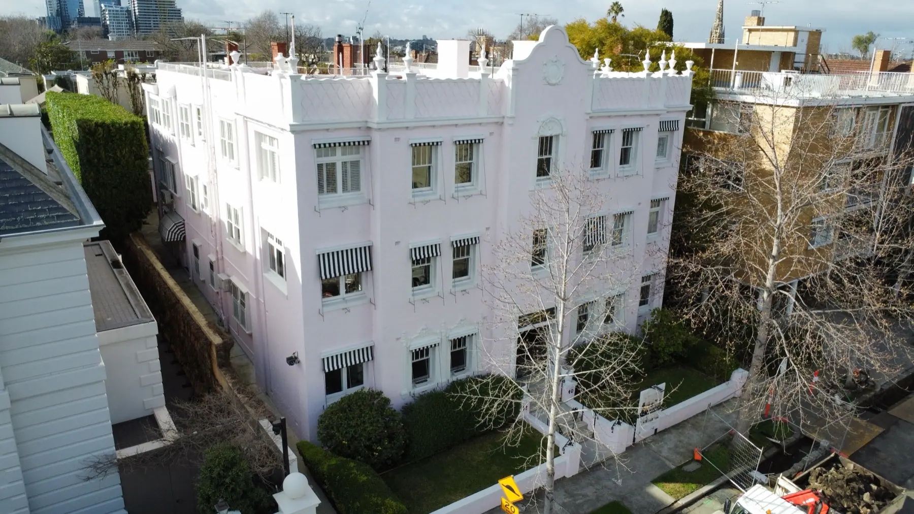 Completed side and front elevations of the heritage apartment building at 40–42 Marne Street